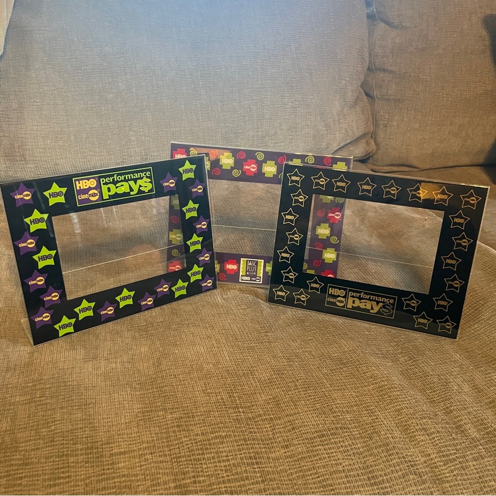 THREE Vintage HBO Cinemax Preformance Pays 4”x6” acrylic picture frames 1998